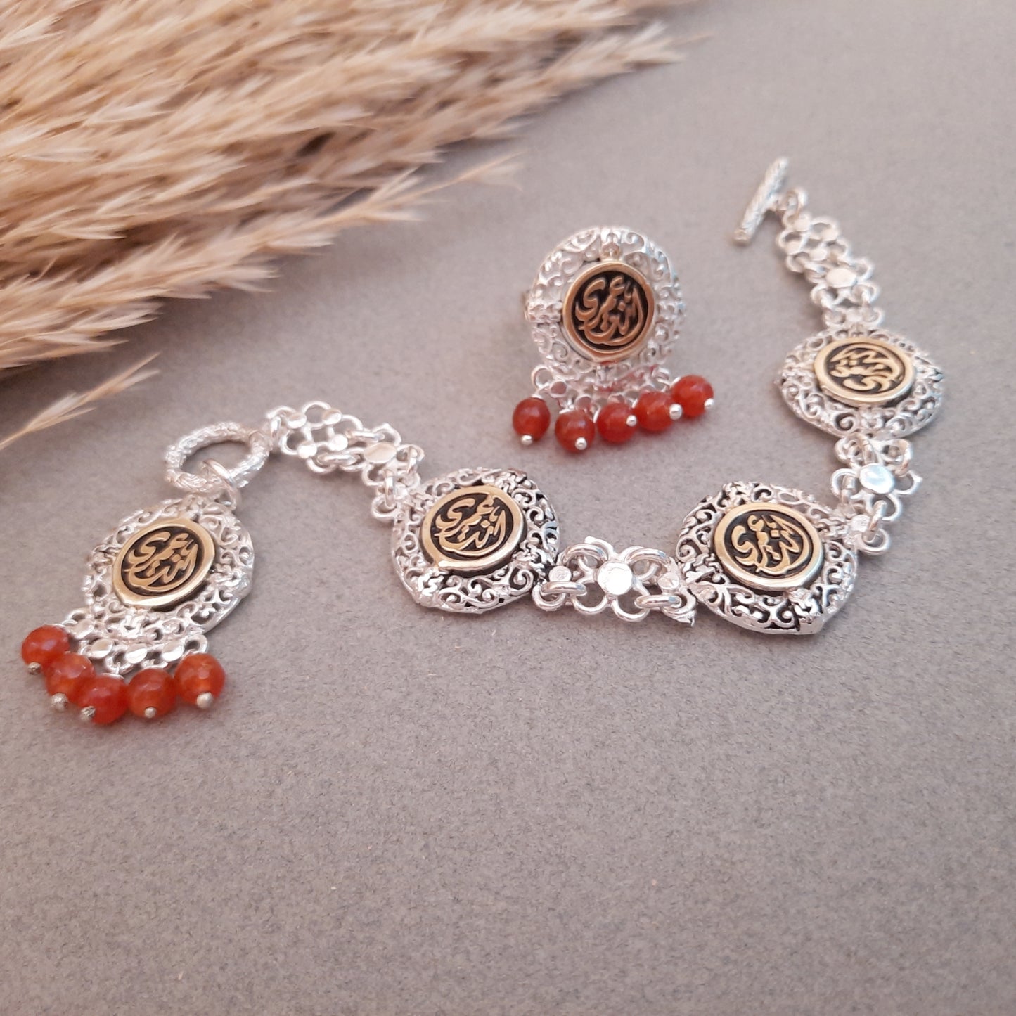 طقم "أنتا عمري" - مطلي بالفضة والعقيق