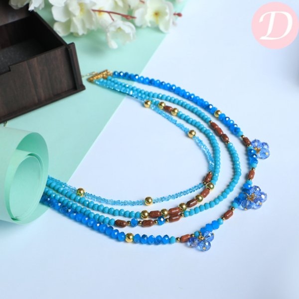 Blue Flower Hematite Necklace - Crystal and Hematite
