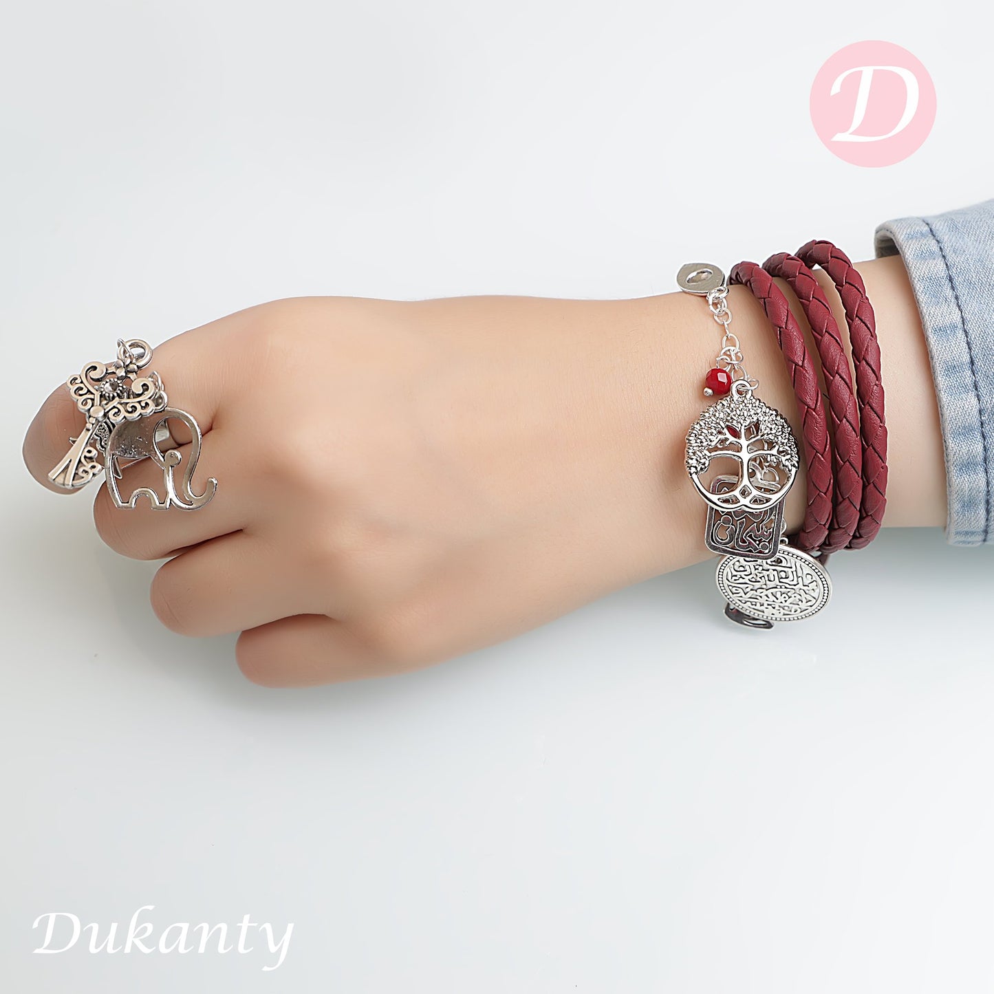 Lined Elephant Set - Dark Red Leather