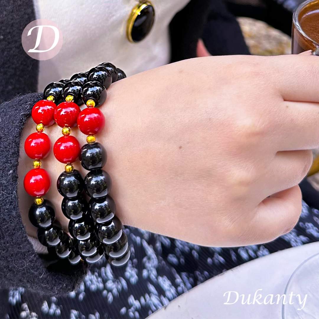 Huda Traditional Set - Onyx and Coral Stone