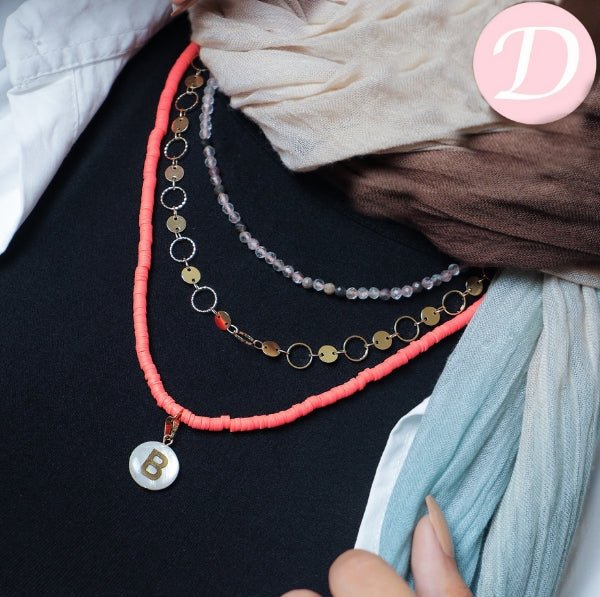 Favorite Letter Necklace Set - Orange Jamayka Stone