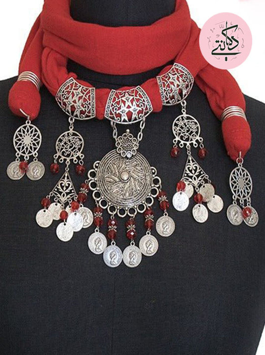 Rayan Scarf with Necklace - Red