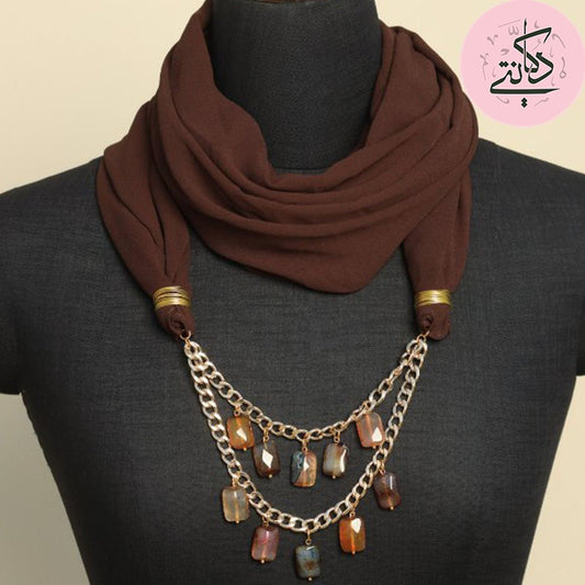 Bohemian Necklace Scarf - Brown Chiffon