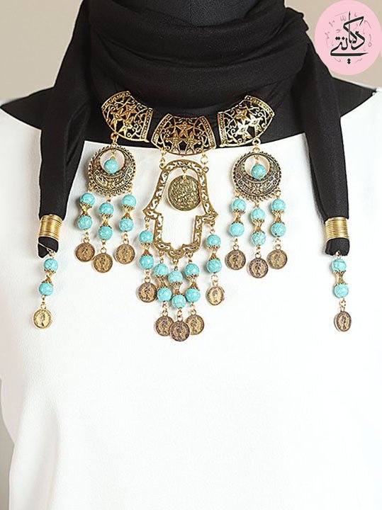 Black Turquoise Arabic Necklace Scarf