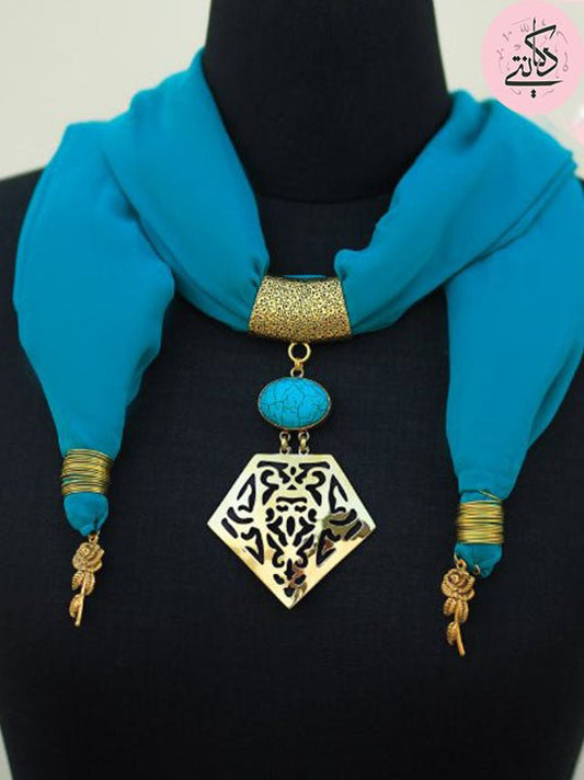 Bella's Flower Necklace Scarf - Turquoise Chiffon