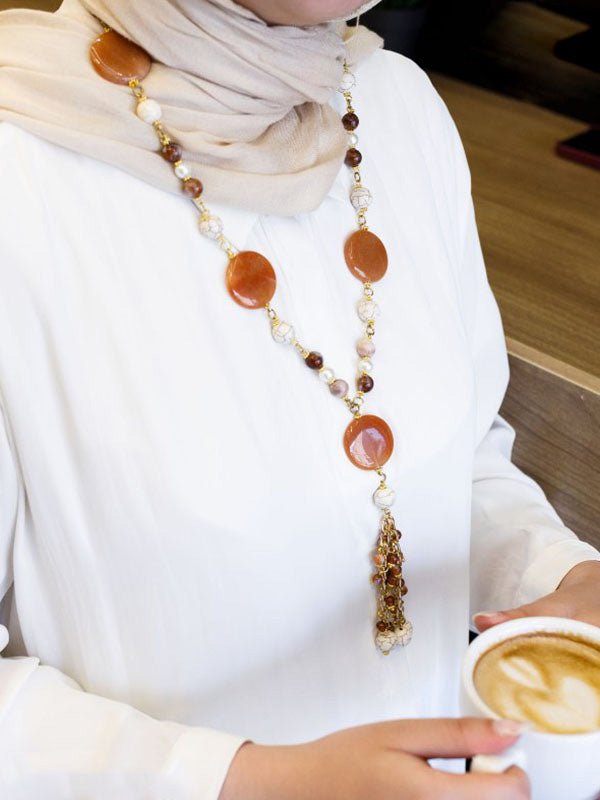 Zainab Necklace - Sulaimani Agate And Pearl stones