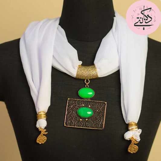 Darwish Necklace Scarf - White Chiffon