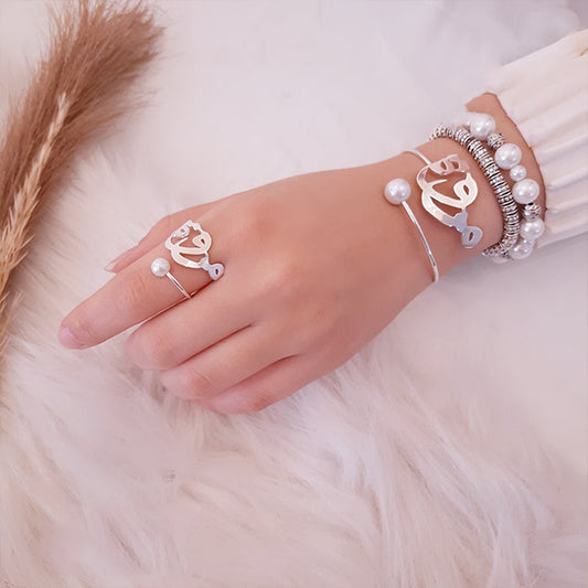 Marwa Set with Pearl and Silver Bracelets - Silver Plated