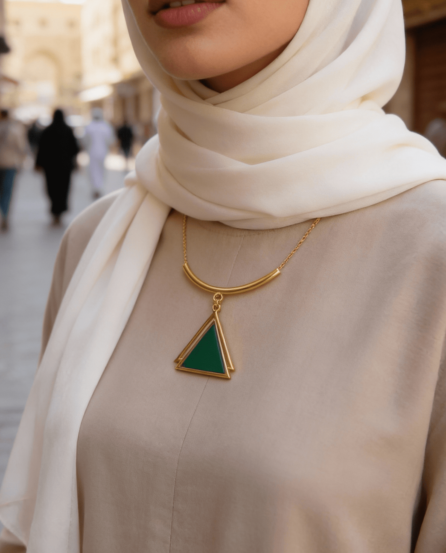 Green Pyramid Necklace - Gold Plated