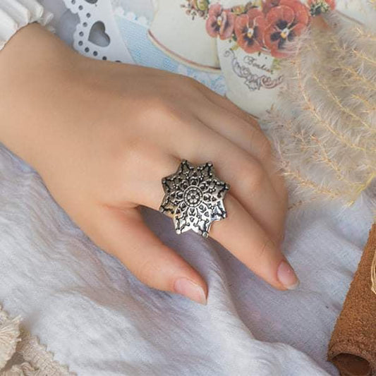 Islamic Flower Ring - Silver Plated