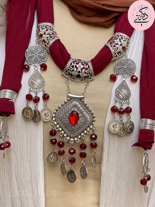 Red Arabic Necklace Scarf