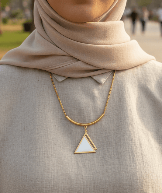 White Pyramid Necklace - Gold Plated