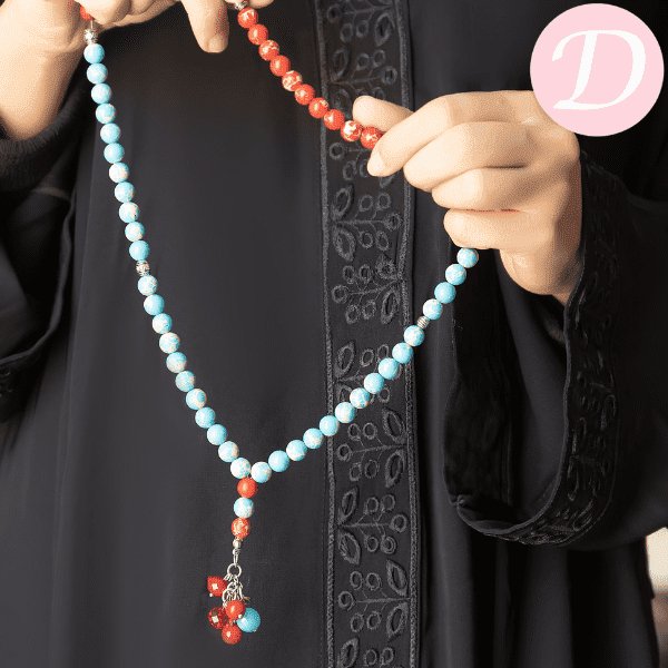 Al-Fardoos Rosary - Turquoise and Red Agate