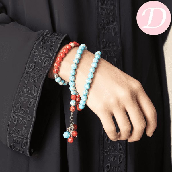 Al-Fardoos Rosary - Turquoise and Red Agate
