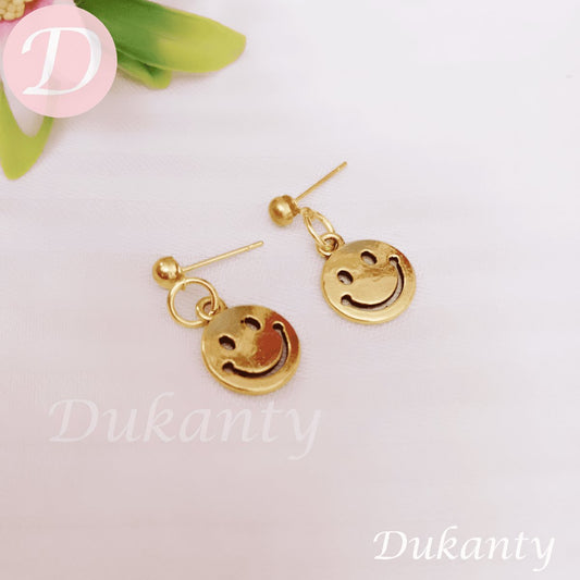 Smiley Face Earrings - Gold Metal