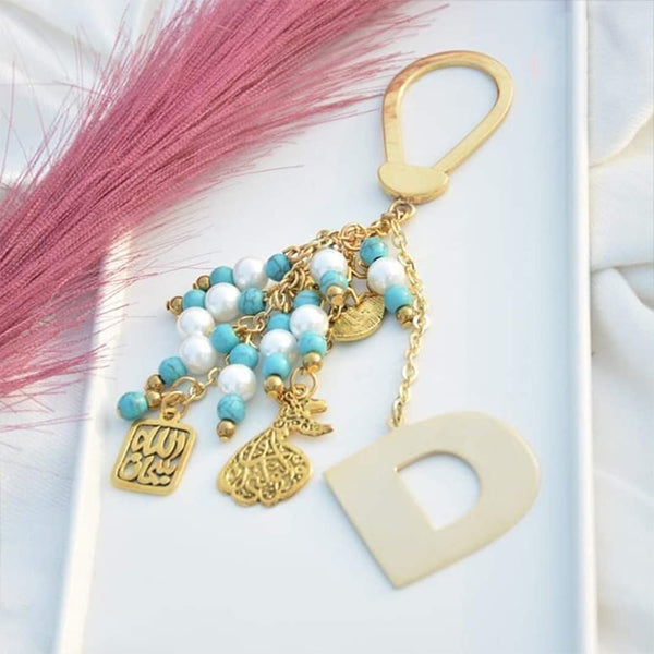 Your Letter Gold Plated Medal - Pearl And Turquoise