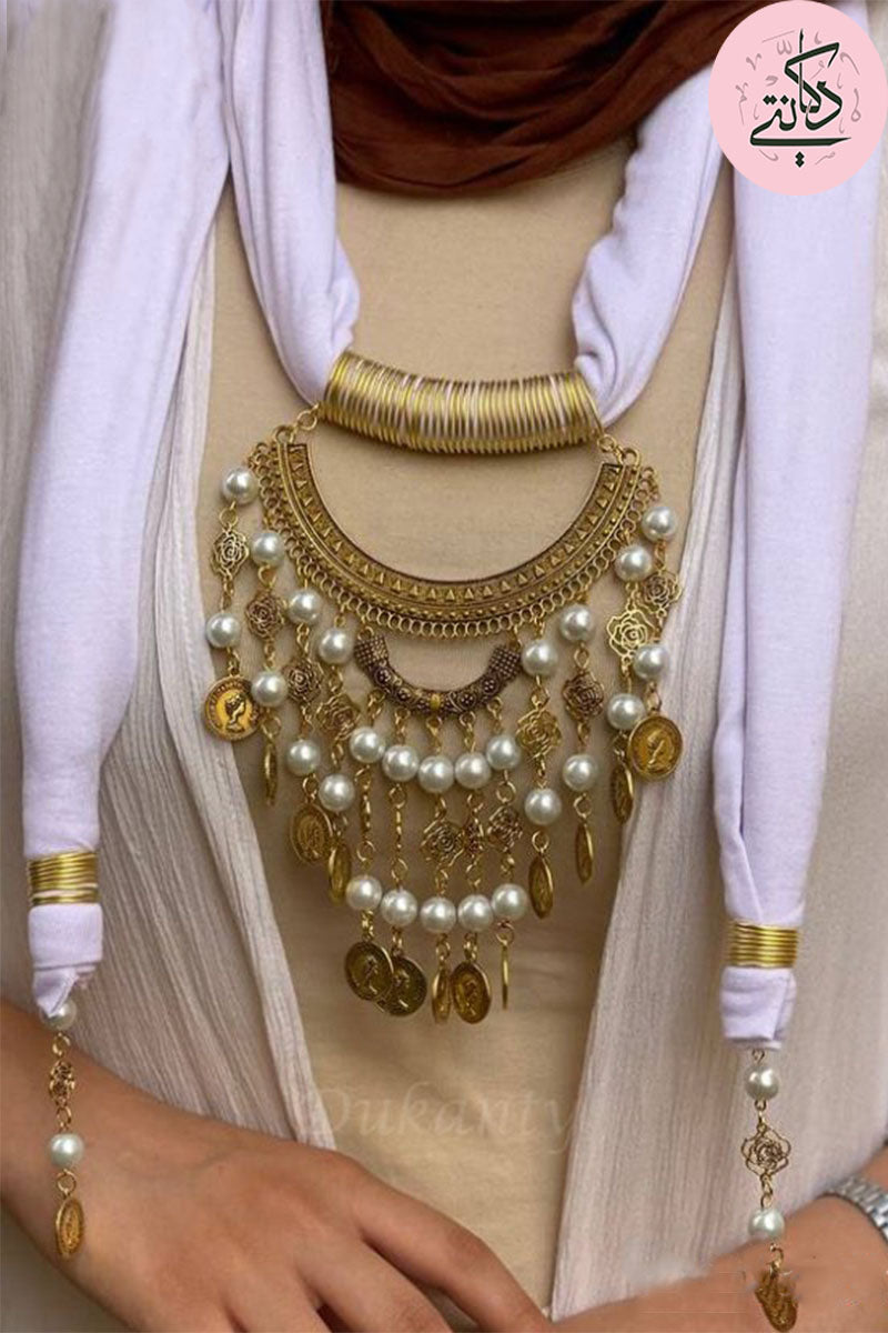 White Arabic Necklace Scarf