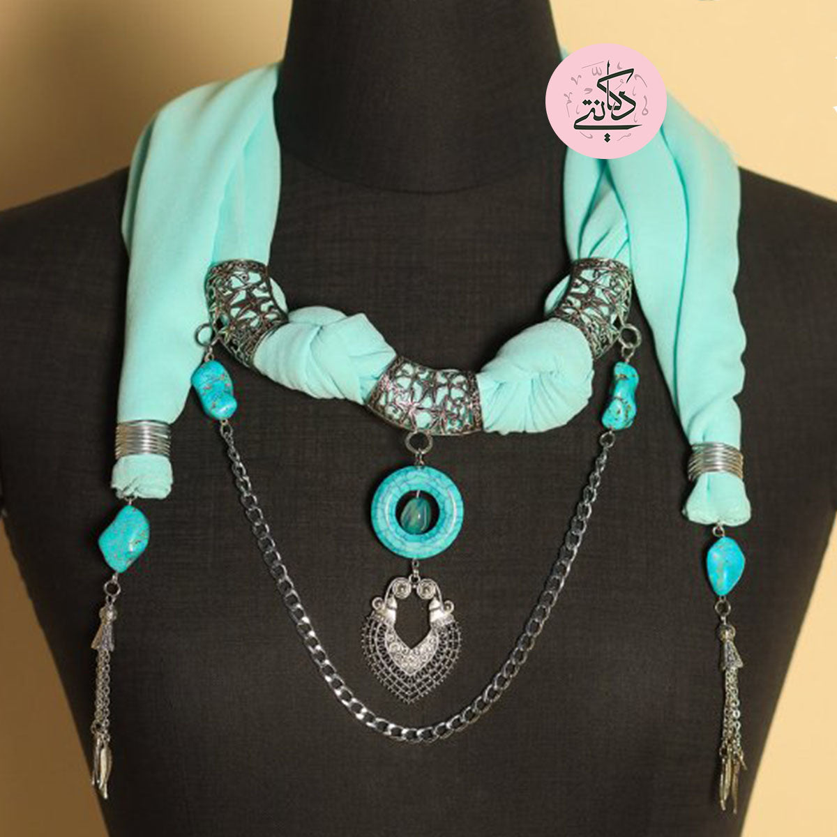 Nicole Necklace Scarf - Turquoise Chiffon