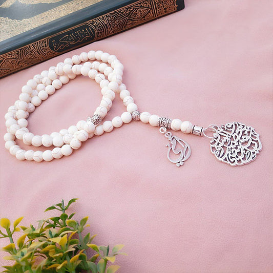 Farida White Turquoise  Rosary - Silver Plated