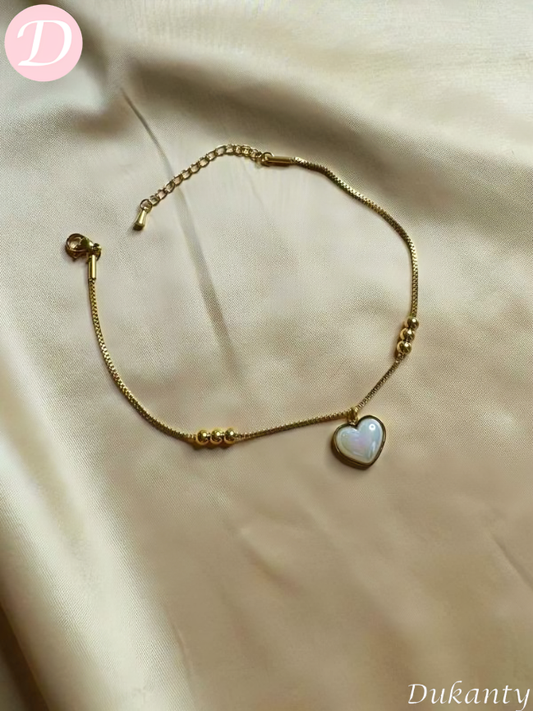 Seashell Heart Anklet - Stainless Steel