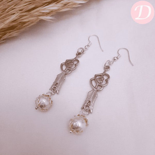 Silver Heart Pearl Earrings - Silver Metal