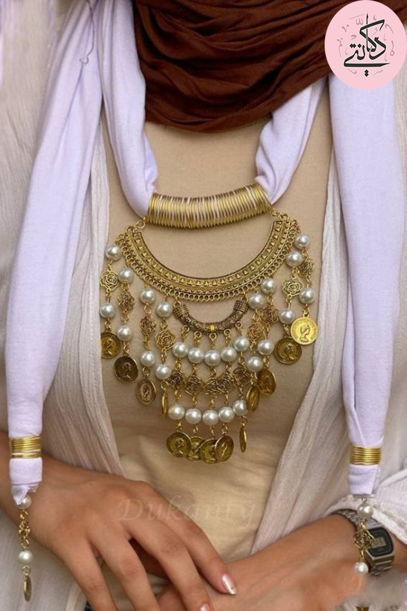 White Arabic Necklace Scarf