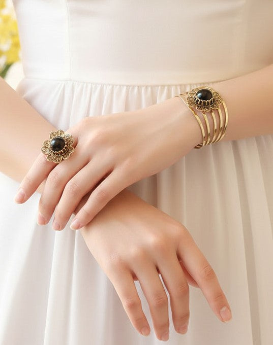 Delicate Blossom Set - Pure Copper and Agate Stone