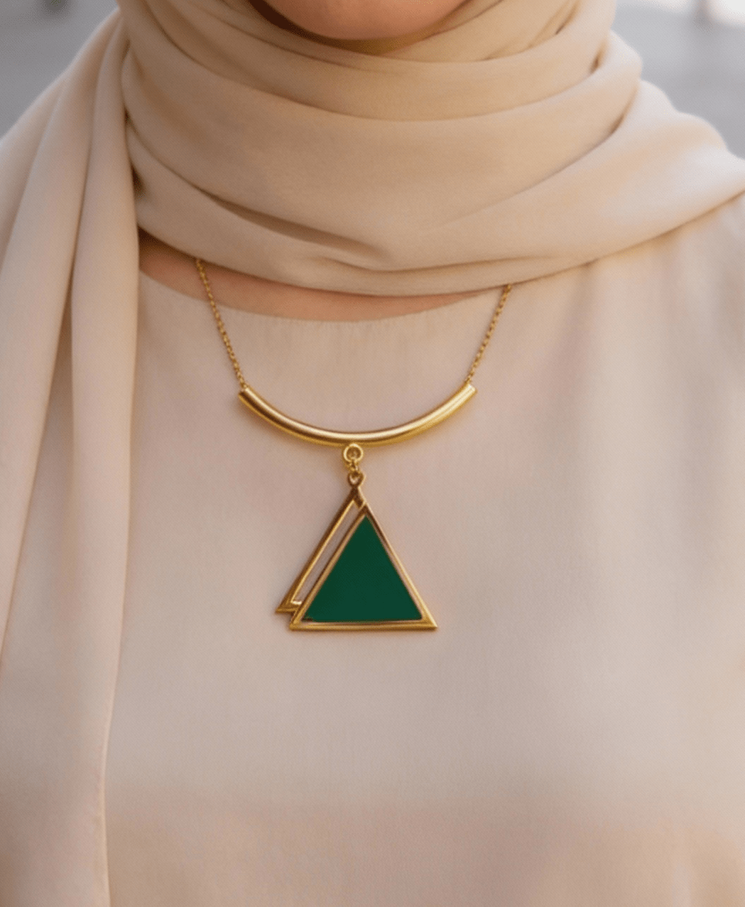 Green Pyramid Necklace - Gold Plated
