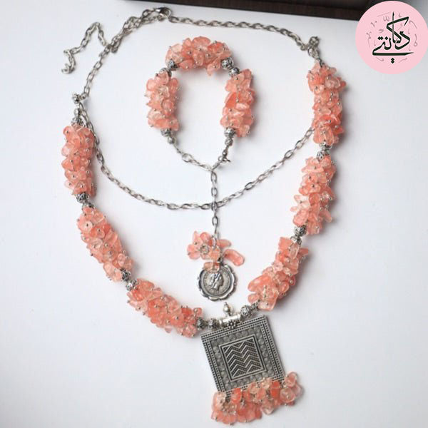 Rose Marine Stone Set - Silver Plated