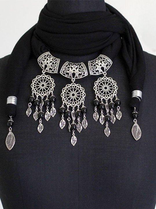 Black Leaves Necklace Scarf