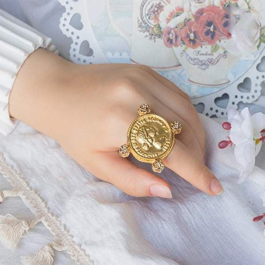 Flower Coin Ring - Gold Plated