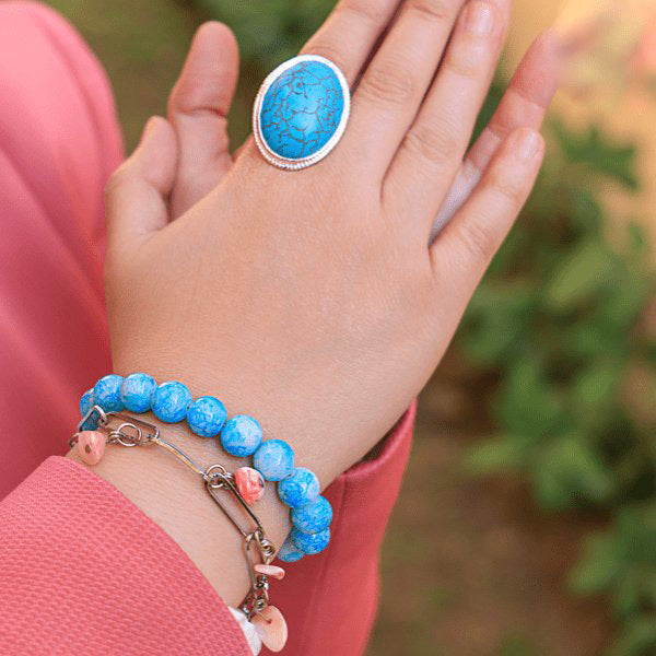 Pinky Turquoise Set - Silver Plated