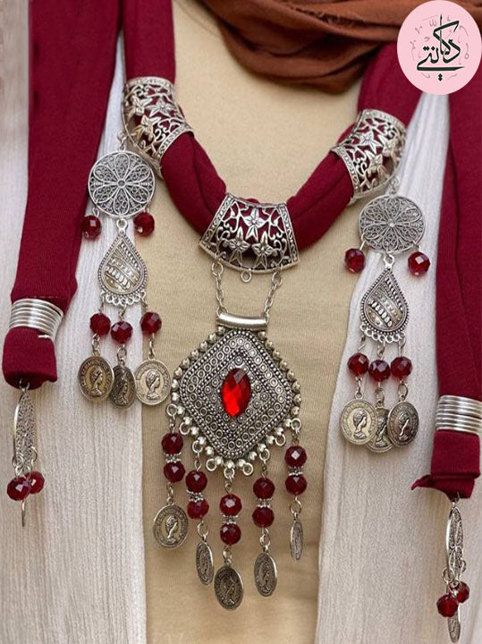 Red Arabic Necklace Scarf