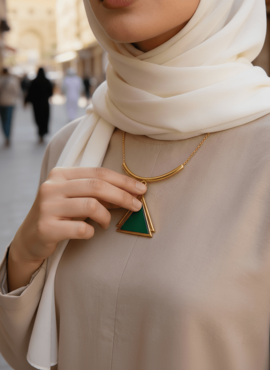 Green Pyramid Necklace - Gold Plated