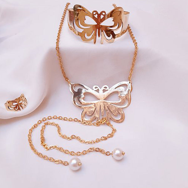 Butterfly Gold Plated Set - Necklace, Bracelet and Ring