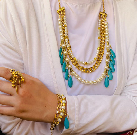 Serenity Set - Turquoise And Pearl Stones