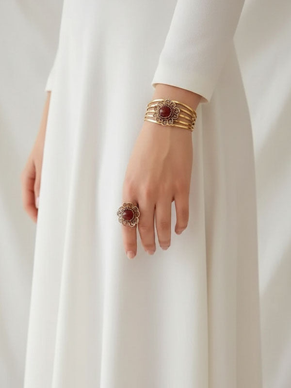 Delicate Blossom Set - Pure Copper and Agate Stone