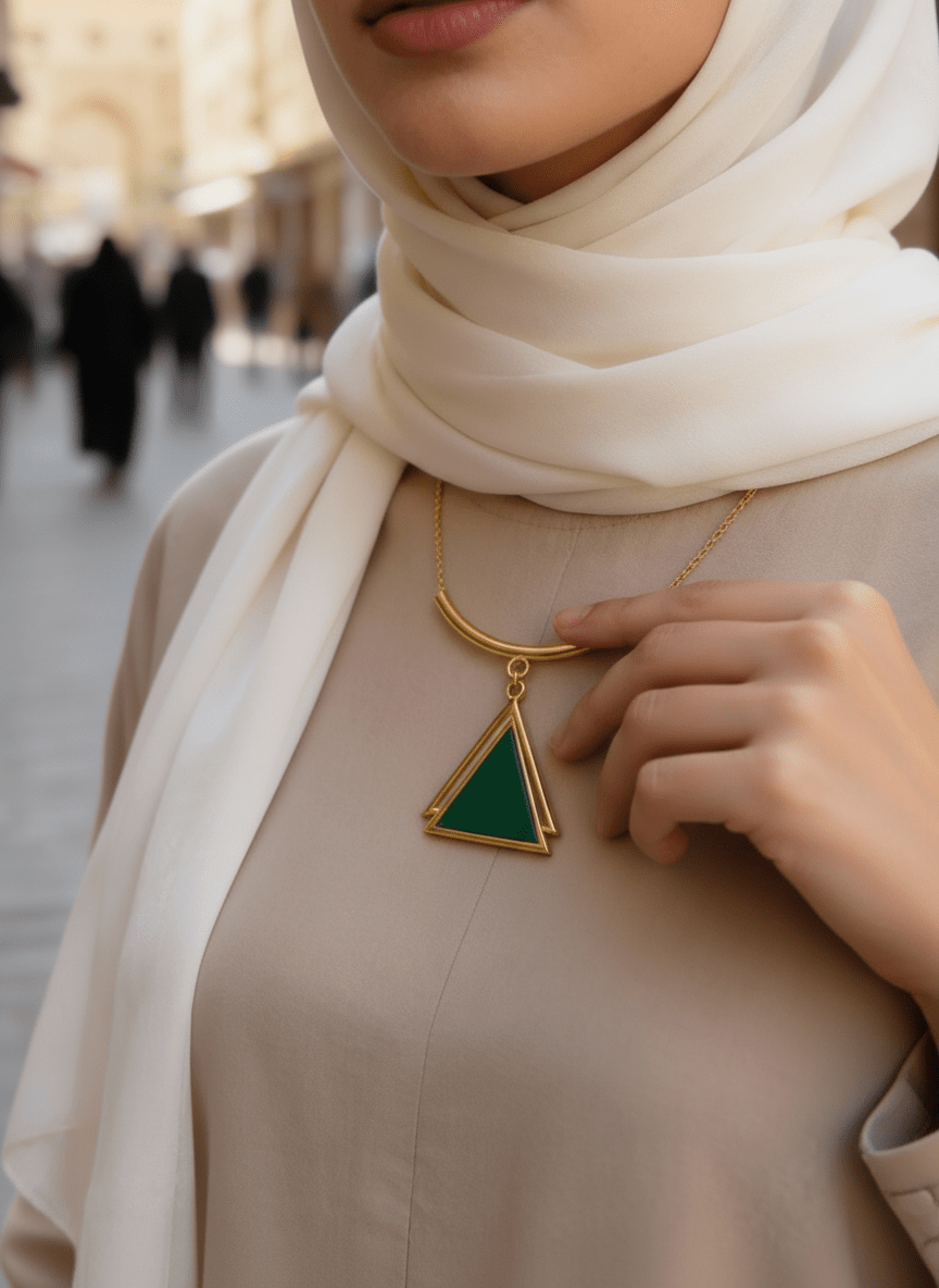 Green Pyramid Necklace - Gold Plated