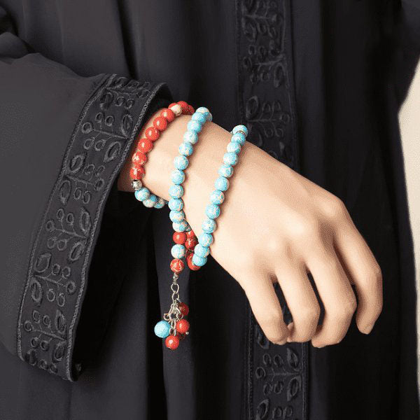 Al-Fardoos Rosary - Turquoise and Red Agate