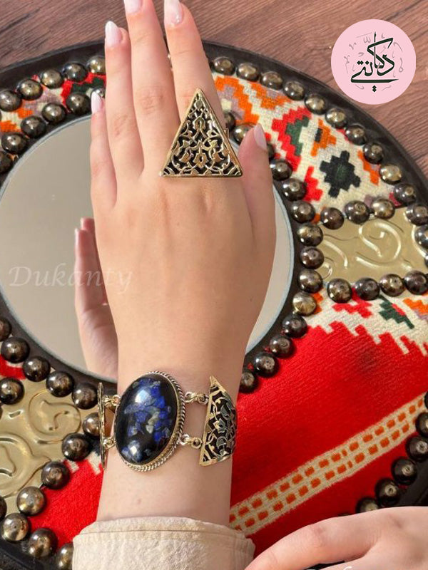 Traditional Arabian Set - Pure Copper with Navy Blue Agate