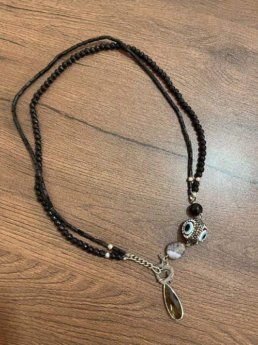 Karima Necklace - Agate Stones And Zircon pendant