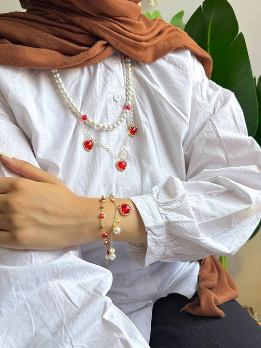 Red Heart Set - Pearl Stones