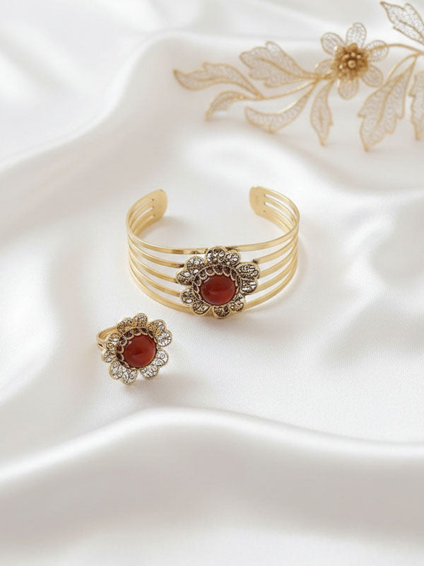 Delicate Blossom Set - Pure Copper and Agate Stone