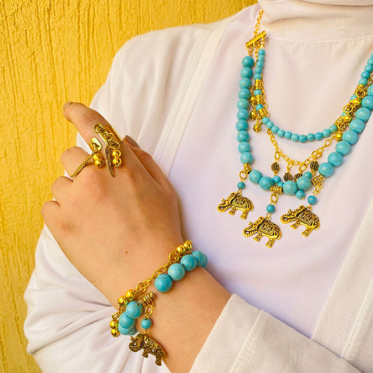 Elephant Set - Turquoise And Stones