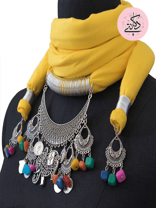 Yellow Indian Necklace Scarf