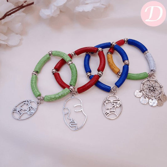 Sarah Acrylic Bracelet Set  - Silver Plated