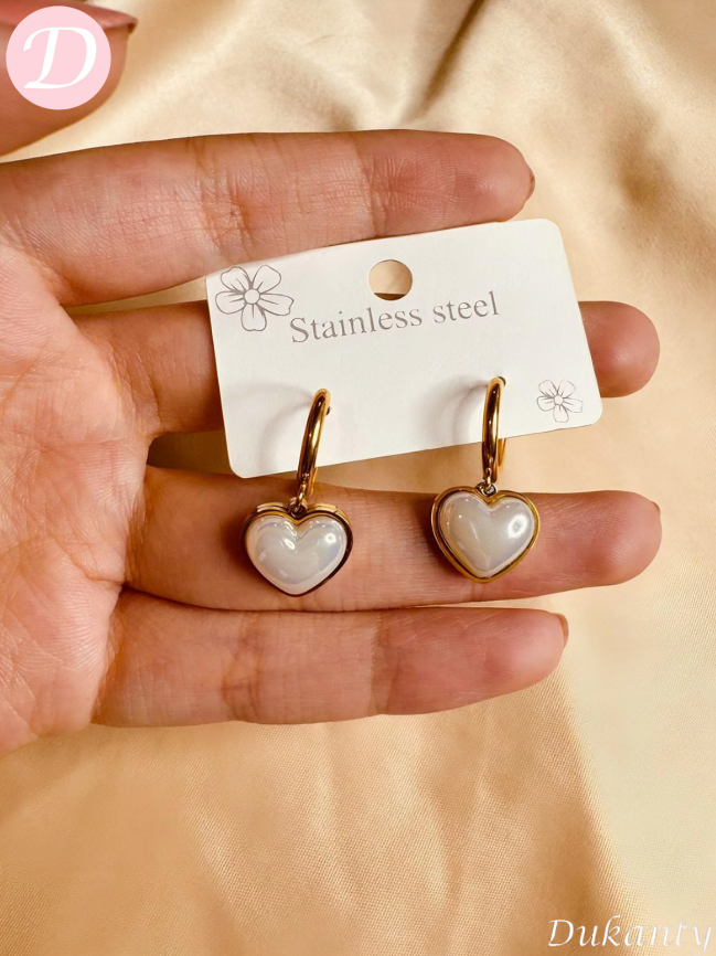 Seashell Heart Earrings - Stainless Steel