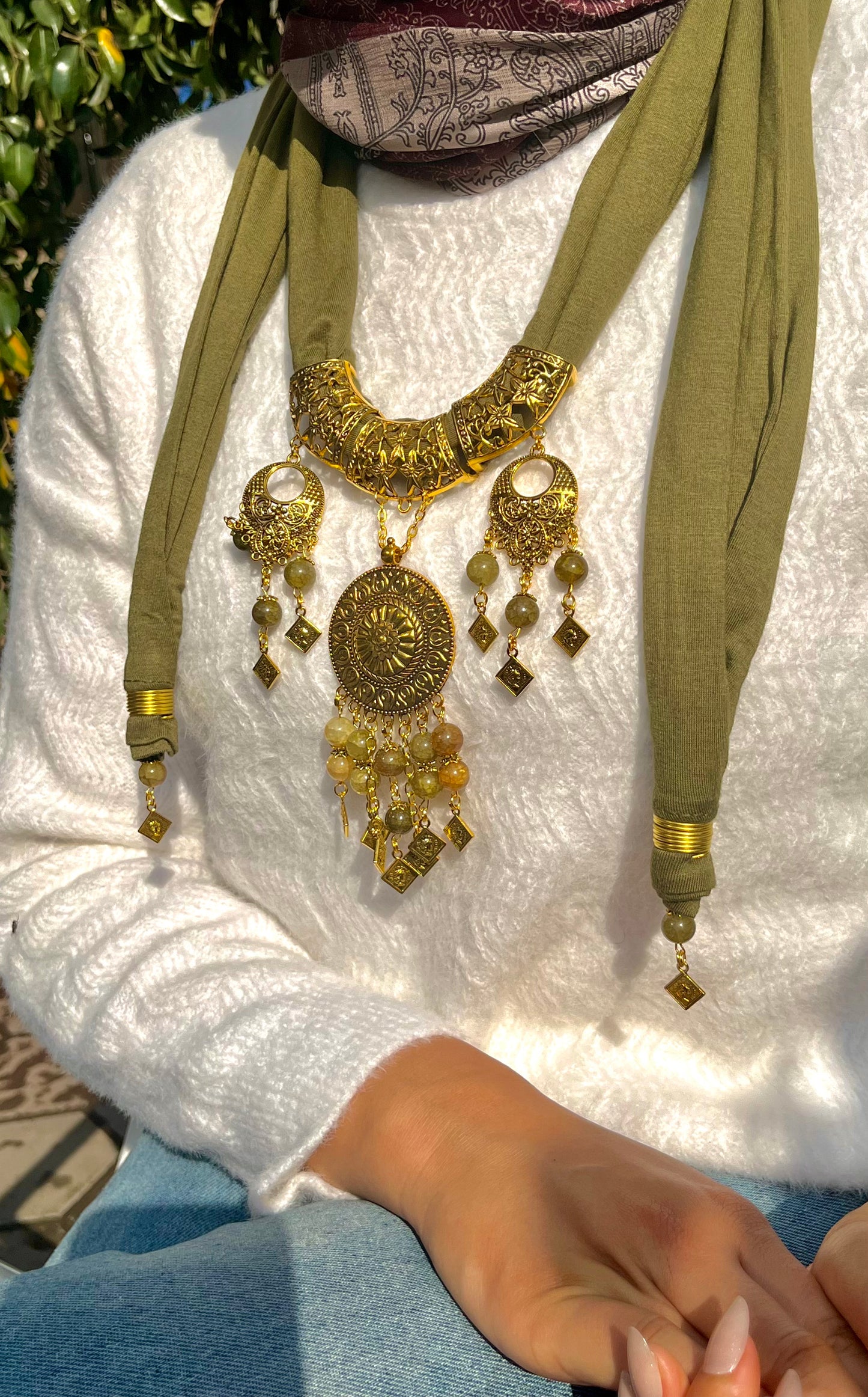 Soft Olive Necklace Scarf - Cotton