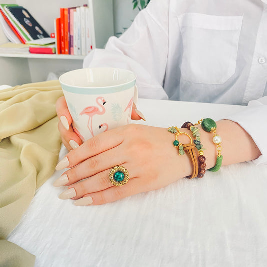 Green Stone & Leather Set