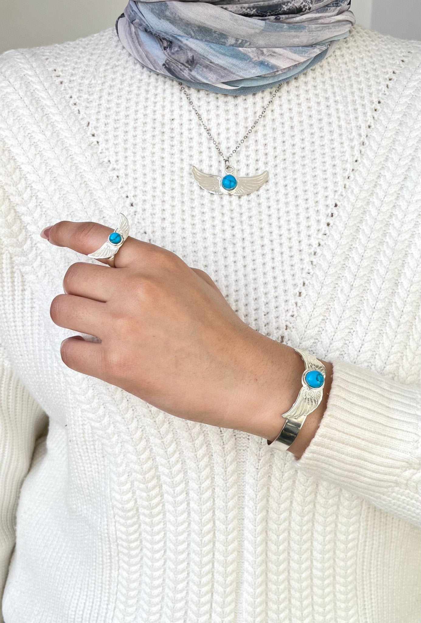 Turquoise Wings Jewelry Set – Silver Plated
